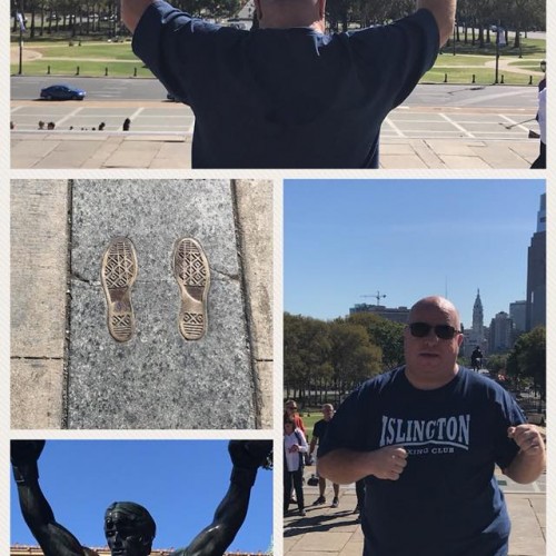 Lenny Hagland in Philadelphia at the famous Rocky steps and statue