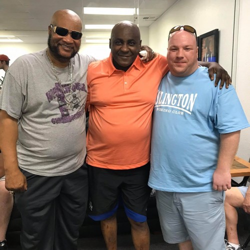 Reggie Hagland with Eddie Mustafa (former WBA Light Heavyweight champion of the world) and Mike McCallum (former professional boxer having held the WBA and WBC Titles) at Mayweather's Gym in Las Vegas